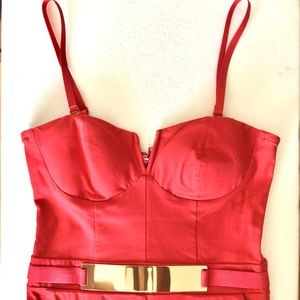 NWOT Material Girl Red Strapless Bustier, Gold Belt, Stretchy Jumpsuit, Size: S